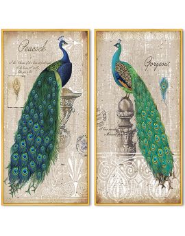 2 Panels Of Vintage Peacocks
