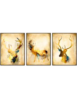 3 Panels Of Watercolor Deer