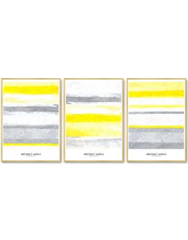 3 Panels Of Abstract Yellow And Grey