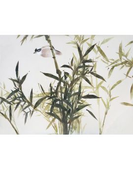 A Fat Bird On Bamboo Branch