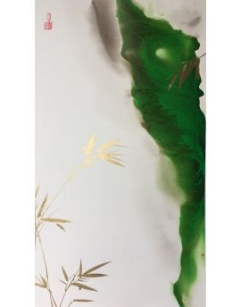 Golden Bamboo With Green Watercolor