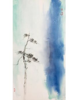 A Pine Tree With Blue Waterfall