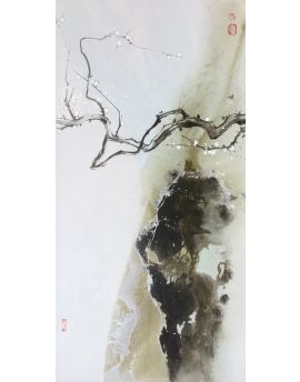 Ink Plum Branch With Rock