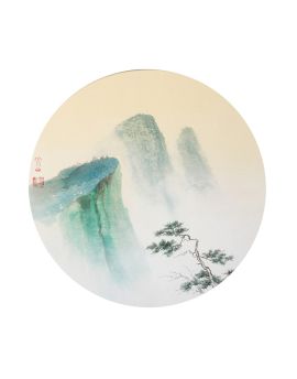 Traditional Cyan Mountains Painting